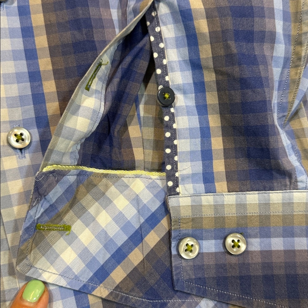Tommy Bahama Men’s Striped long sleeve shirt polka dot cuffs blue/white Size S - Picture 3 of 12